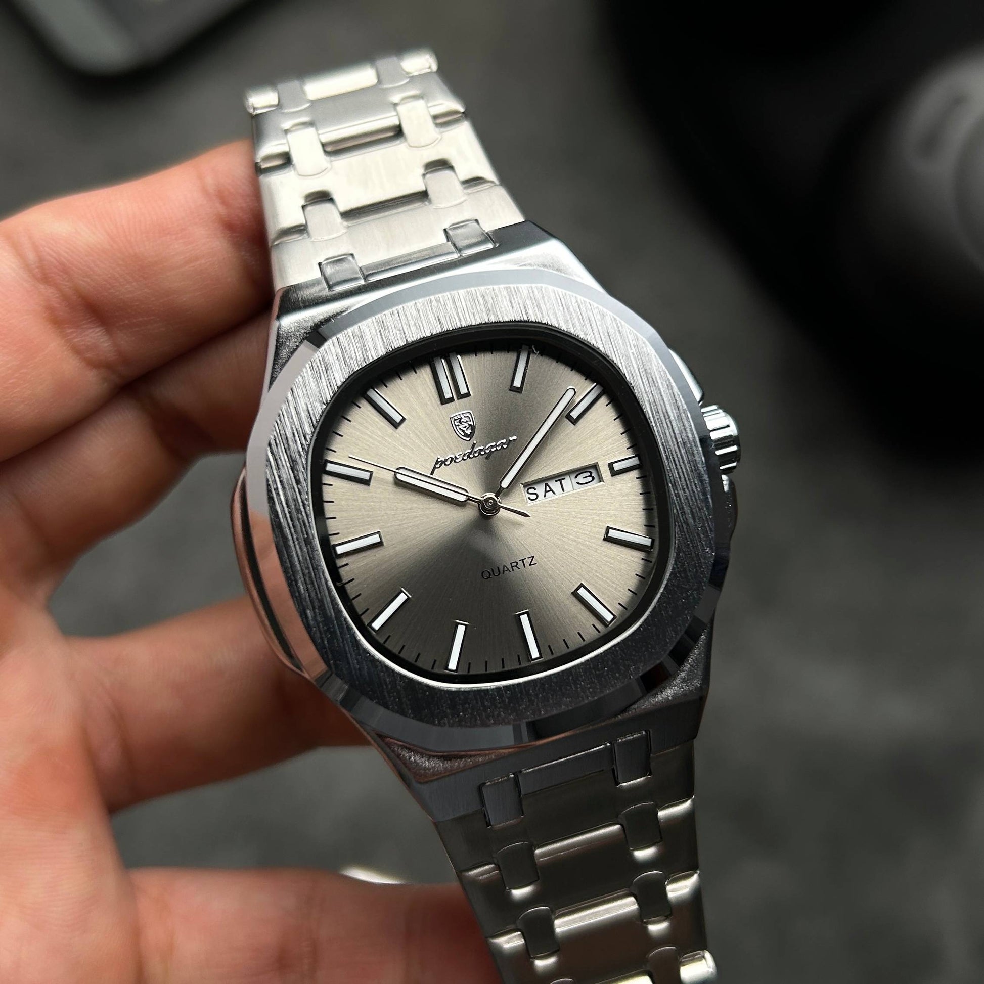 POE-15 CASUAL ELEGANTE ACERO PLATEADO GRIS ANALOGICO