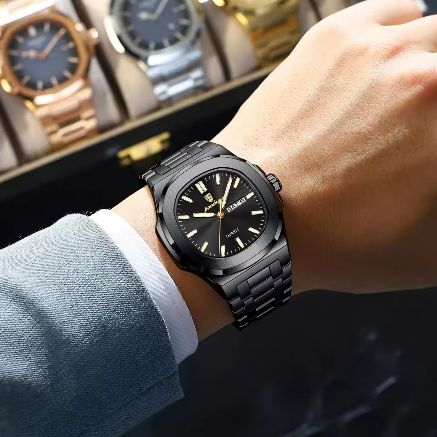 POE-65 CASUAL ELEGANTE ACERO NEGRO ANALOGICO