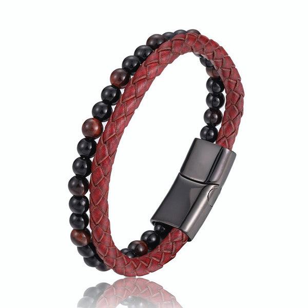 PULSERA TRENZADA COLOR ROJO CON NEGRO PARA HOMBRE COLOMBIA