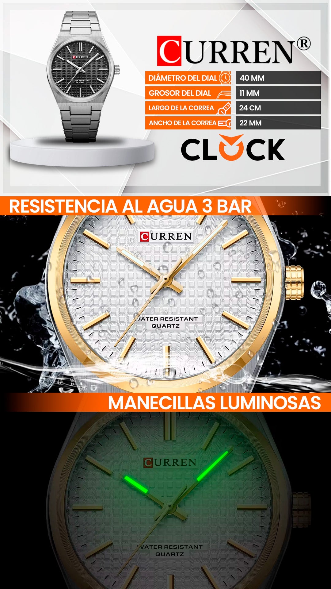 RELOJ CURREN ORIGINAL ELEGANTE PLATEADO 8439 | CUR-129 | CUR-130 | CUR-131