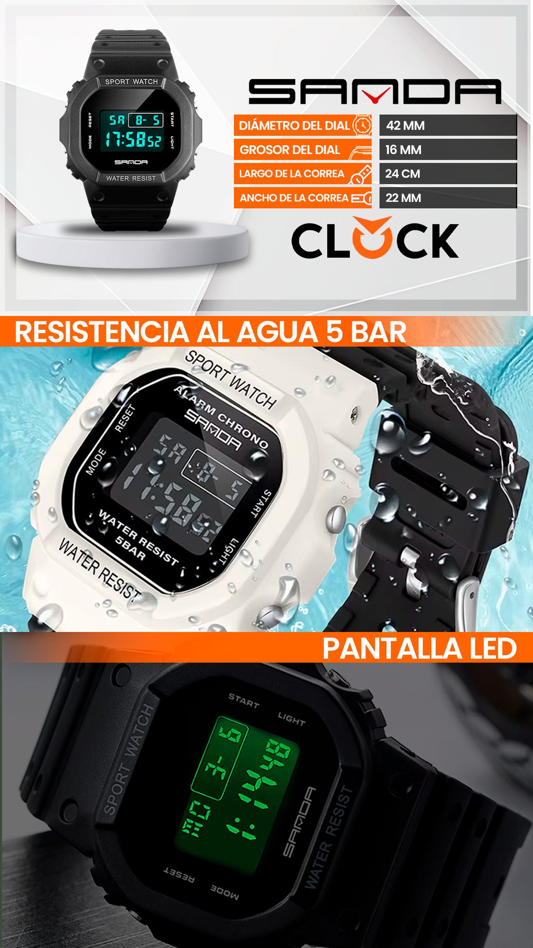 RELOJ SANDA ORIGINAL 2107 NEGRO DEPORTIVO CASUAL | SAN-35