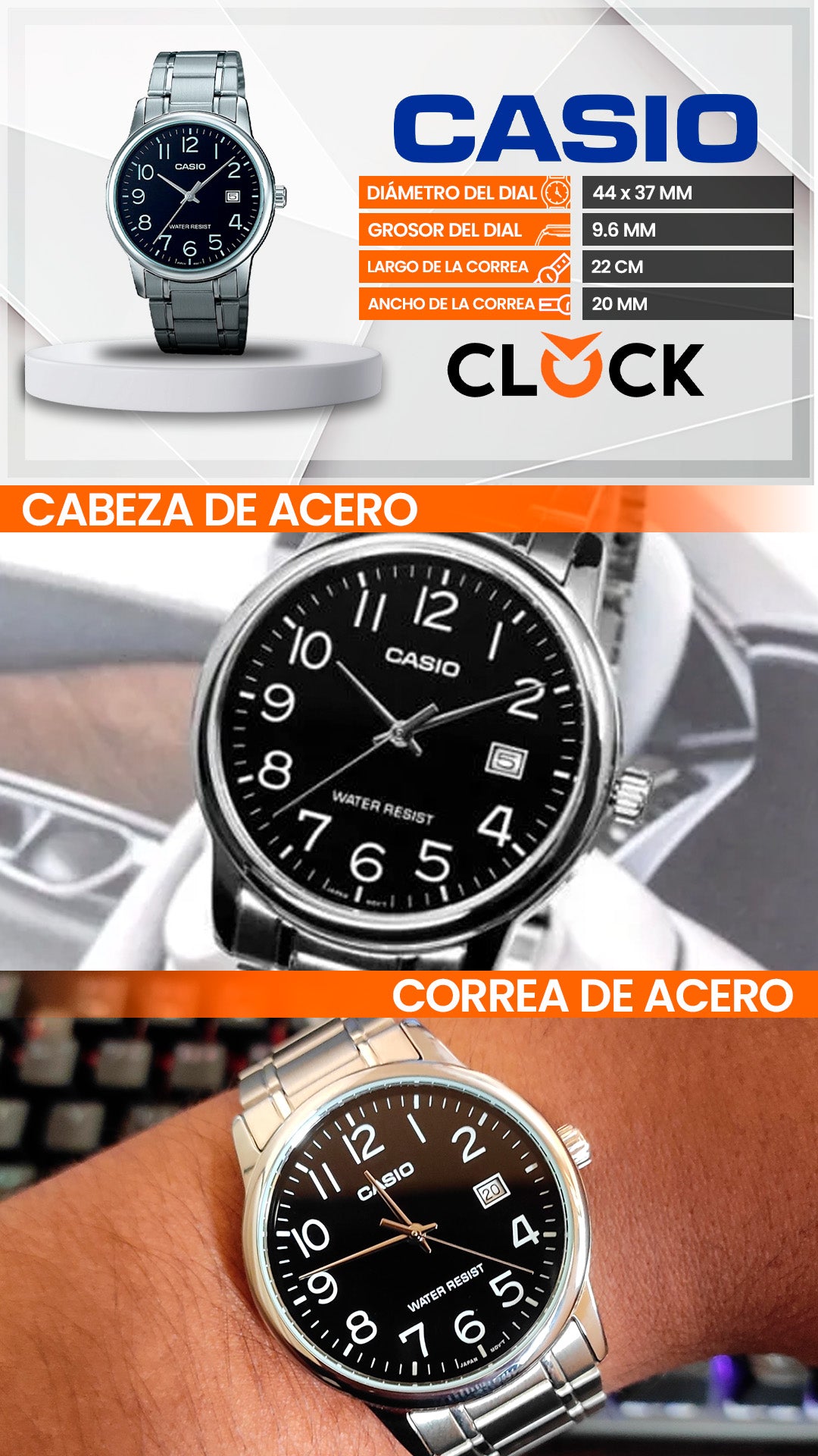 MTP-V002 | RELOJ CASIO ORIGINAL DE ACERO DORADO/PLATEADO