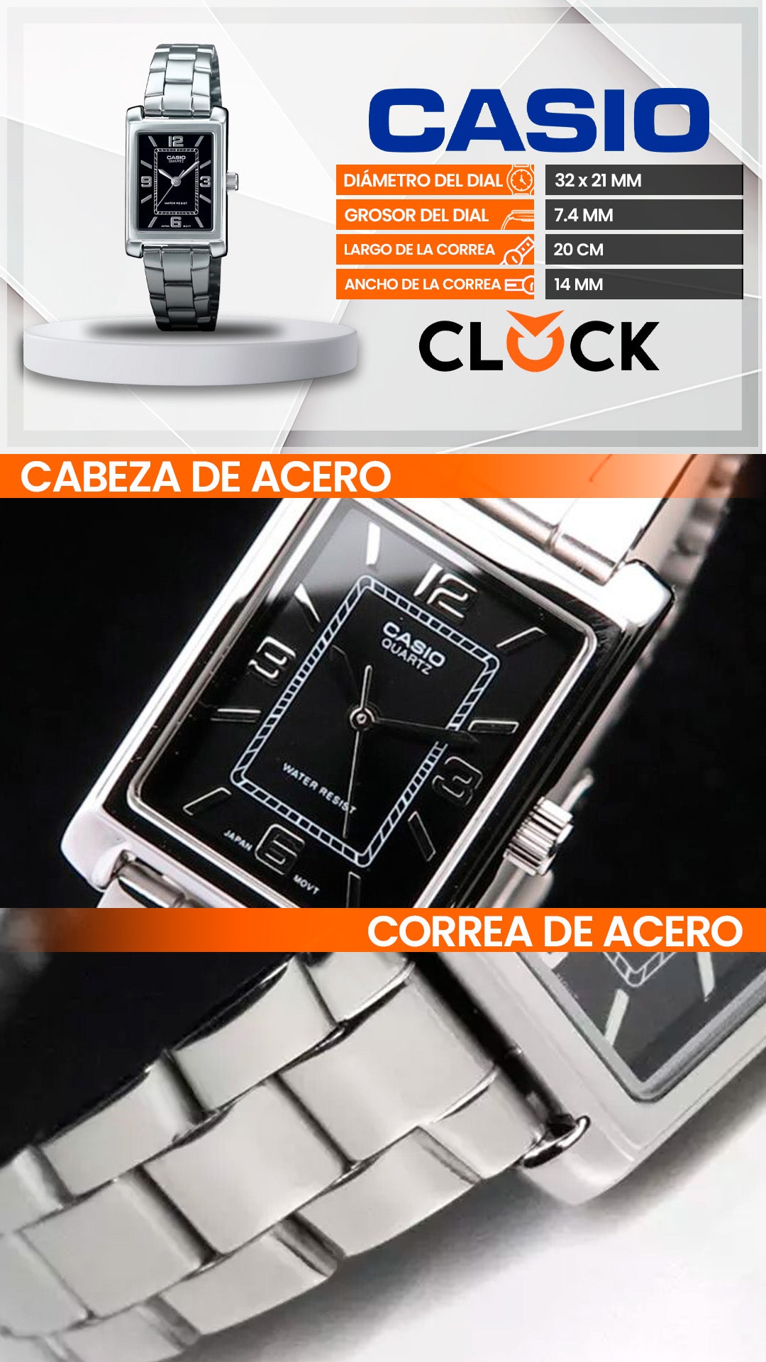 LTP-1234GLL | RELOJES CASIO ORIGINAL DE ACERO PLATEADO