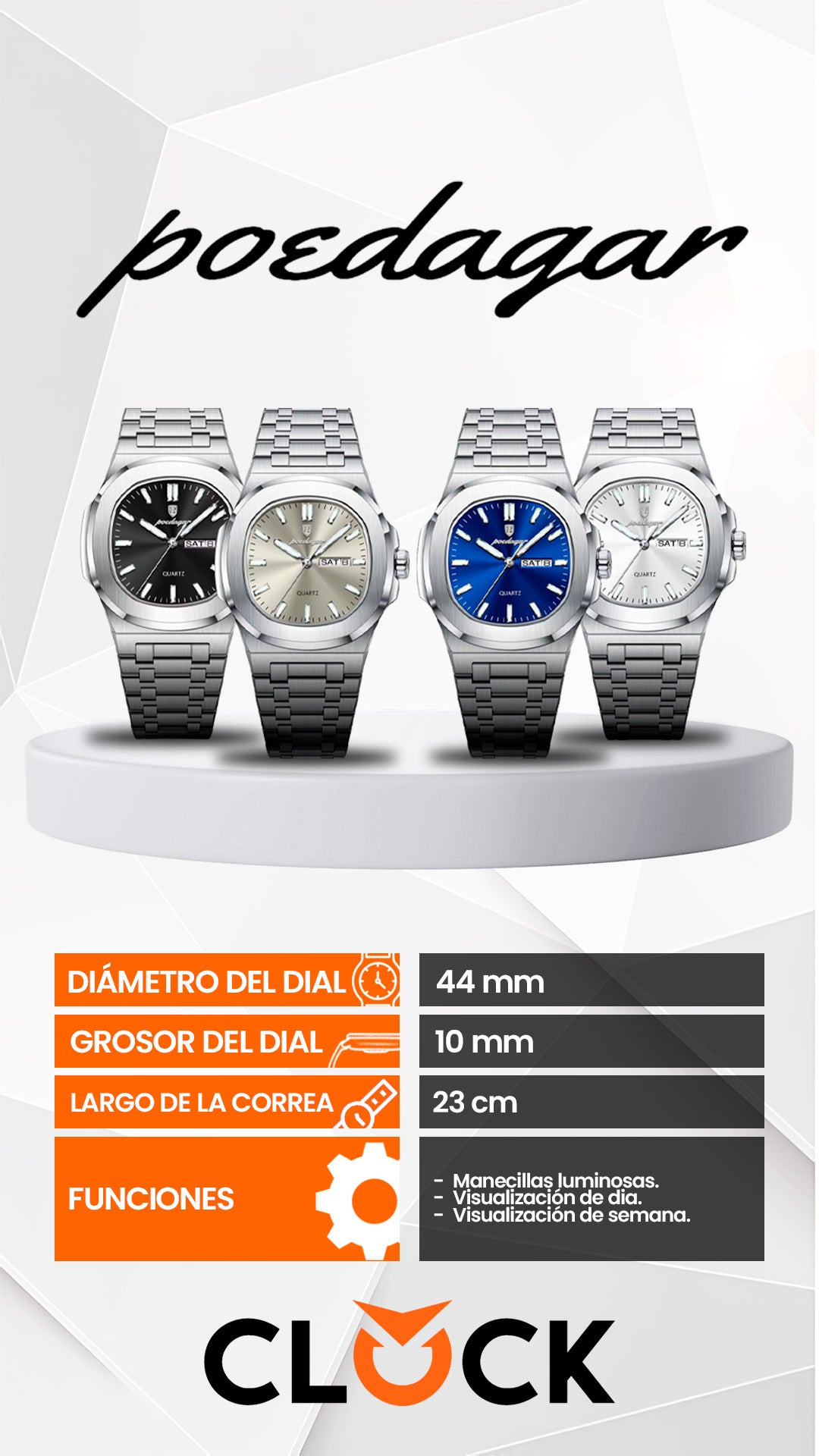 RELOJ POEDAGAR ORIGINAL - ELEGANTE | POE-14, POE-15, POE-16, POE-17, POE-65