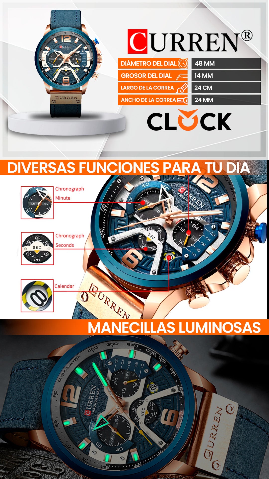 RELOJ CURREN 8329 ORIGINAL NEGRO, AZUL Y MARRÓN | CUR-28, CUR-29, CUR-56, CUR-117