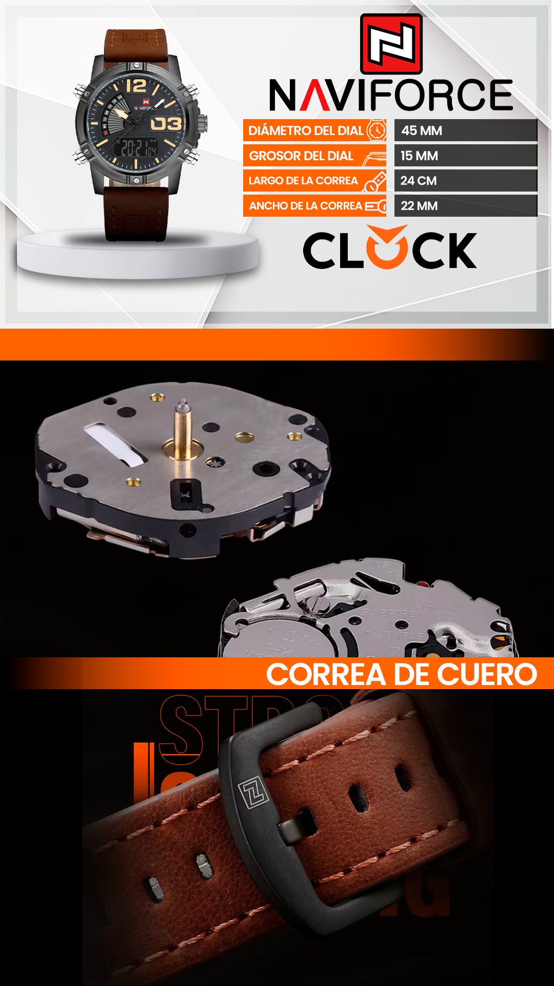 RELOJ NAVIFORCE MARRON DE CUERO  9095 | NAV-16, NAV-108