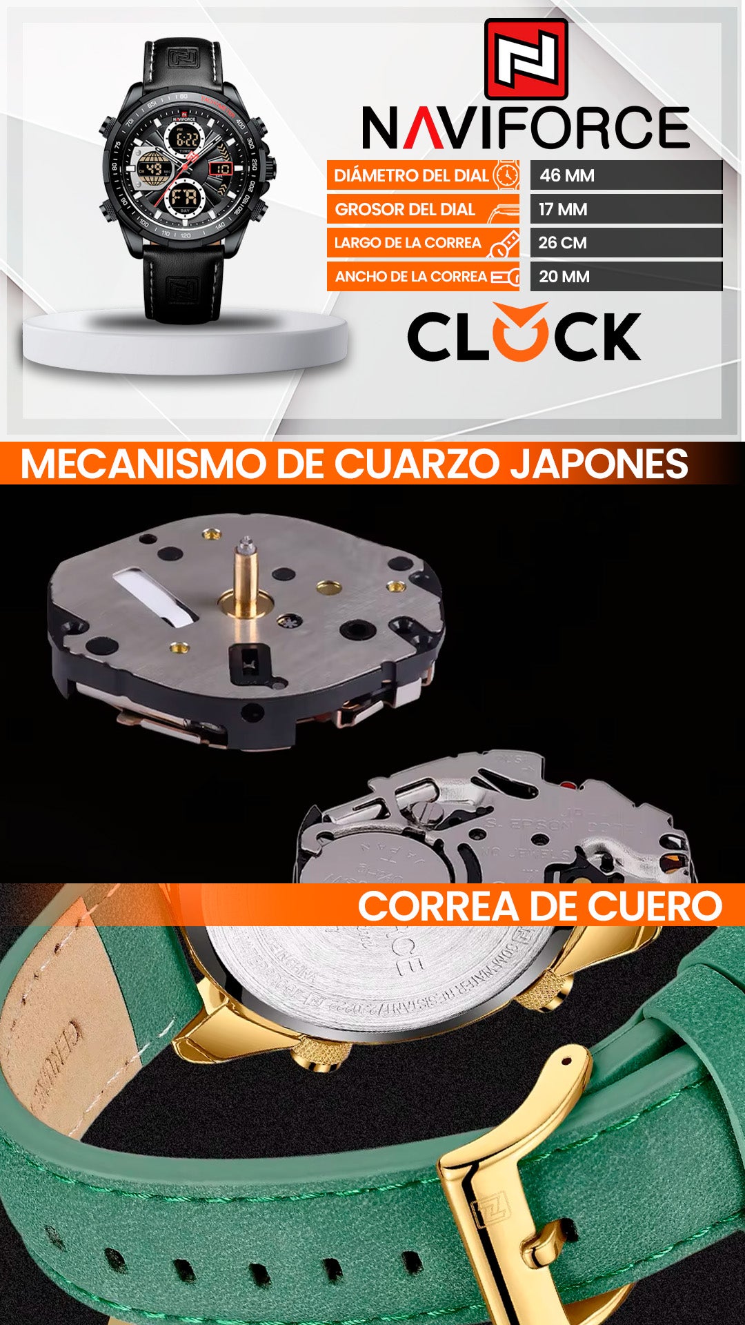 RELOJ NAVIFORCE 9197 ORIGINAL NEGRO Y VERDE | NAV-67, NAV-68