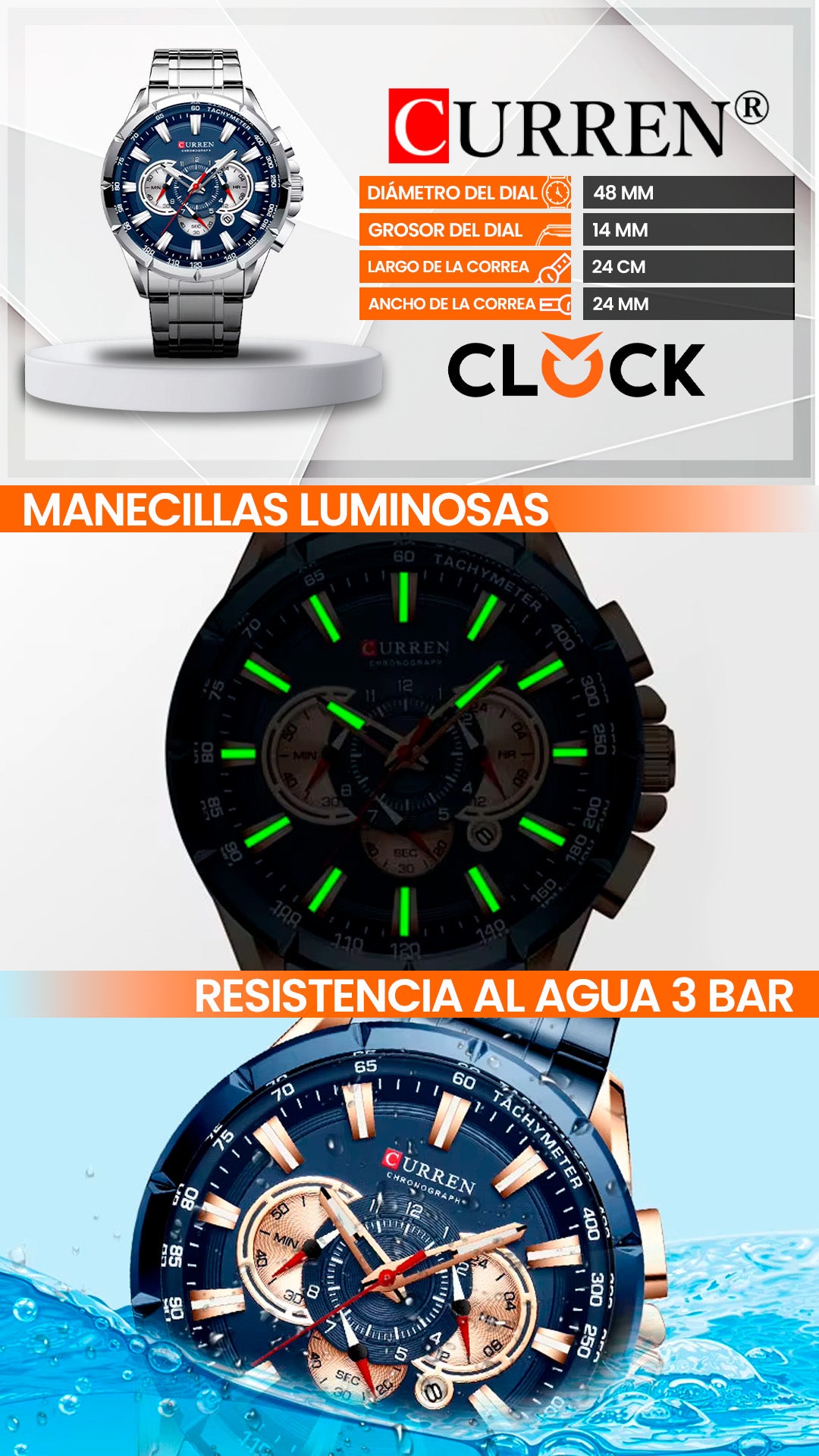 RELOJ CURREN 8363 QUARTZ NEGRO I PLATEADO I AZUL | CUR-31, CUR-32, CUR-33, CUR-75