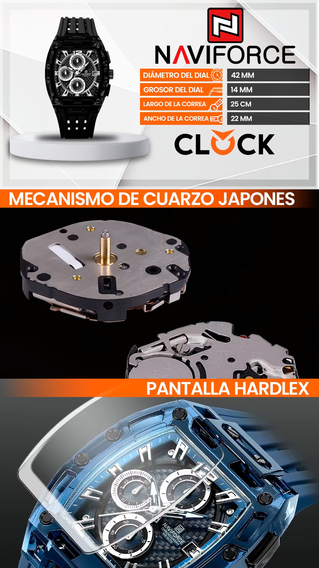 RELOJ NAVIFORCE NF7105 ORIGINAL DEPORTIVO NEGRO Y PLOMO | NAV-102, NAV-103
