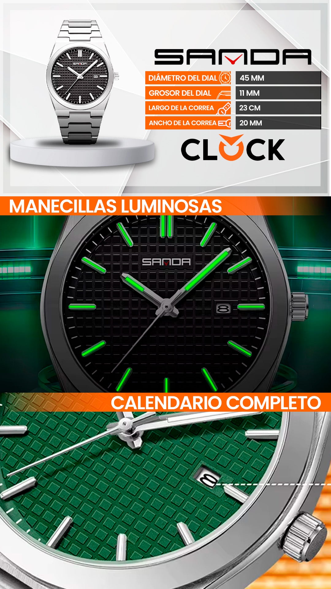 RELOJ SANDA ORIGINAL - CASUAL ZAFIRO, VERDE Y NEGRO | SKU: SAN-125, SAN-126, SAN-127