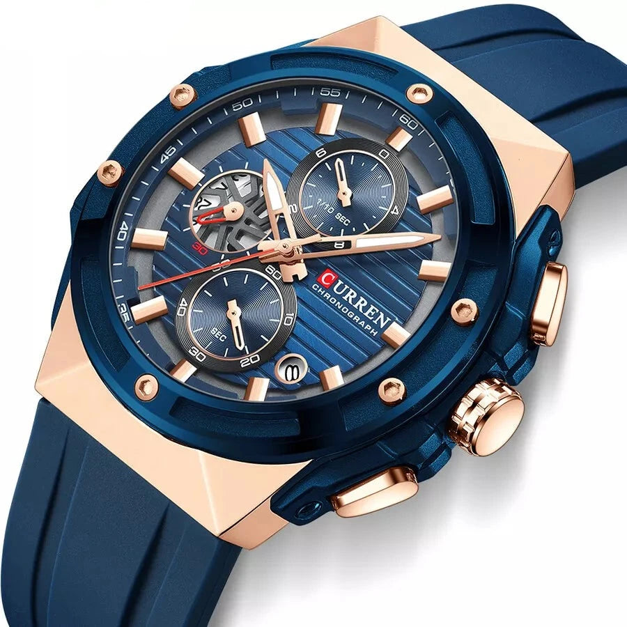 8462 | RELOJ CRONÓGRAFO CURREN ORIGINAL SILICONA NEGRO/AZUL/VERDE/GRIS CASUAL