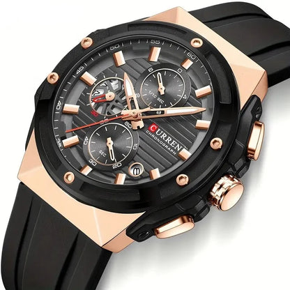 8462 | RELOJ CRONÓGRAFO CURREN ORIGINAL SILICONA NEGRO/AZUL/VERDE/GRIS CASUAL
