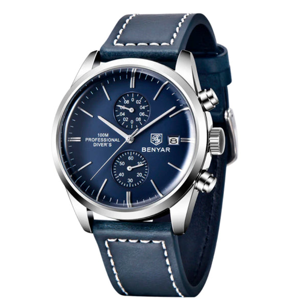 Reloj Benyar Elegante Casual Aleación Cuero Azul BEN-16 BY-5187 para Hombre