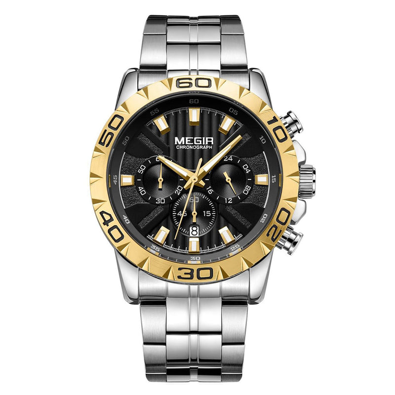 Reloj Megir Casual Elegante Acero Casual Plateado Dorado MEG-44 2064-PG para Hombre