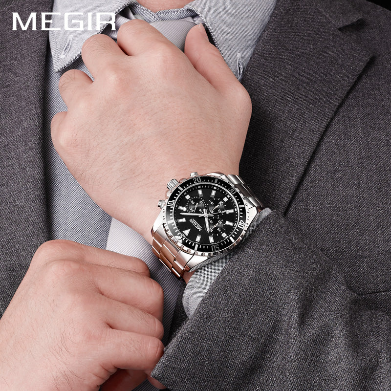 Reloj Megir Casual Elegante Acero Casual Plateado MEG-8 2064-PP para Hombre