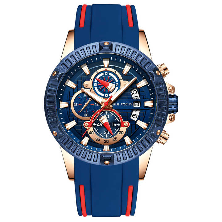 Reloj Minifocus Moderno Casual Deportivo Silicona Azul Rojo MIN-5 0244 para Hombre