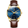 Reloj Olevs Casual Cuero Marrón Azul OLE-1 6898 para Hombre