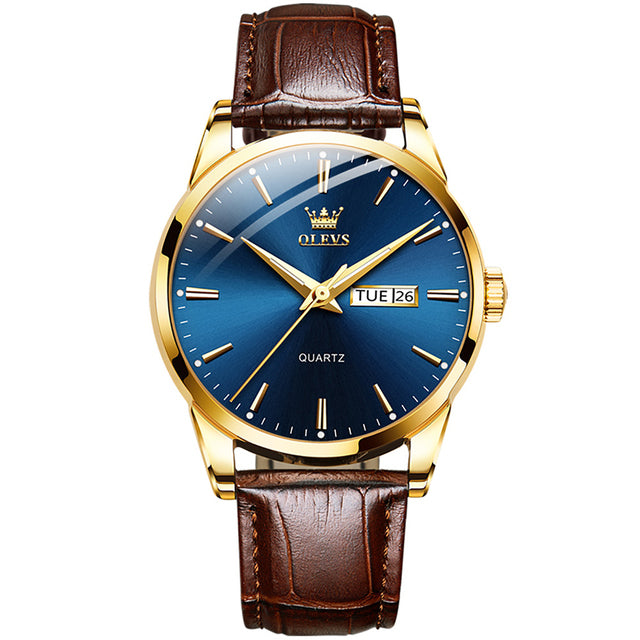 Reloj Olevs Casual Cuero Marrón Azul OLE-1 6898 para Hombre