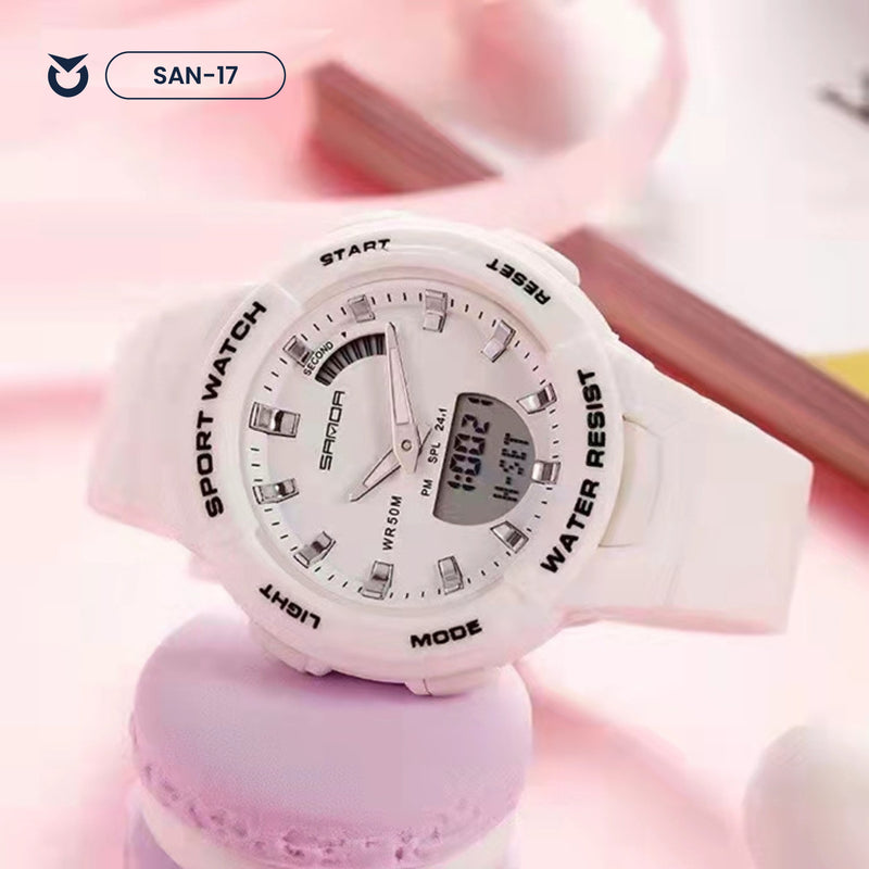 Reloj Sanda Deportivo Analógico Digital Blanco Silicona SAN-17 6105-W para Mujer