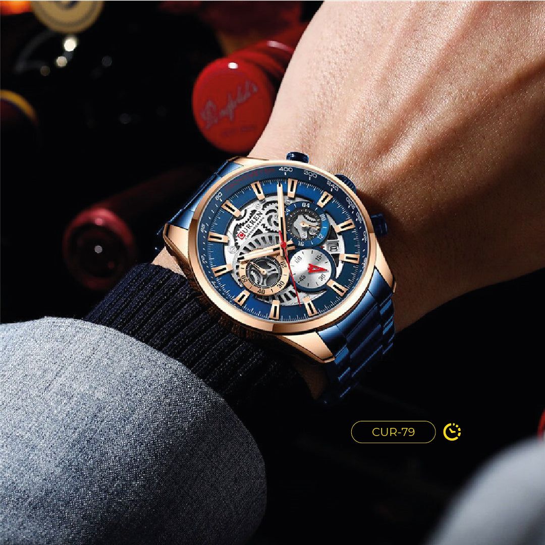 8391 | RELOJ CRONÓGRAFO CURREN ORIGINAL ACERO AZUL/PLATEADO