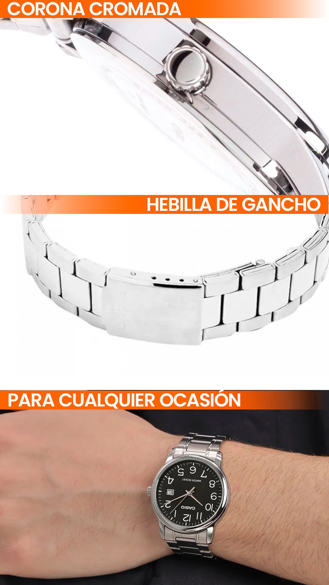MTP-V002 | RELOJ CASIO ORIGINAL DE ACERO DORADO/PLATEADO