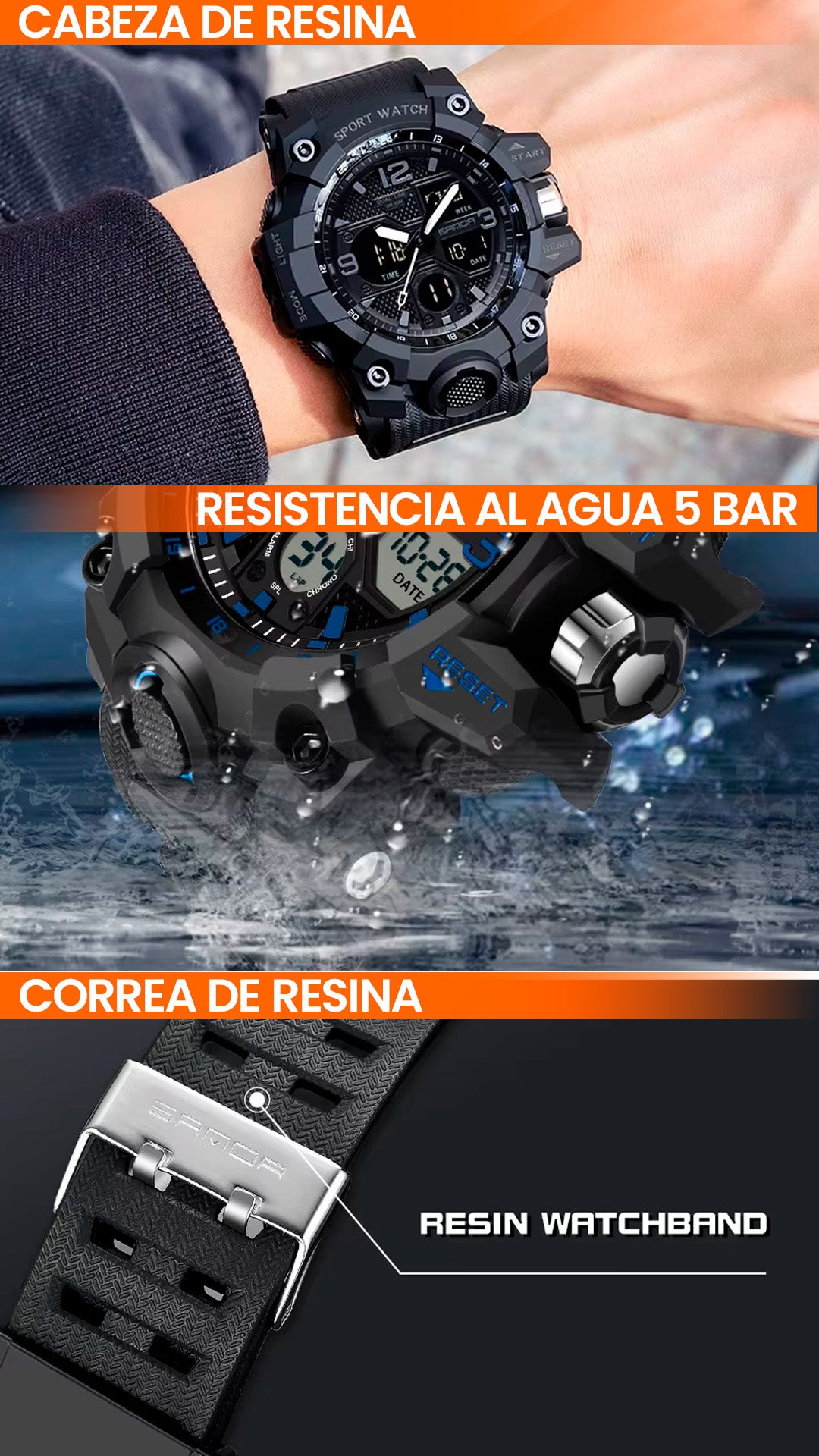 RELOJ SANDA ORIGINAL DEPORTIVO  NEGRO - VERDE | SAN-23, SAN-24, SAN-27