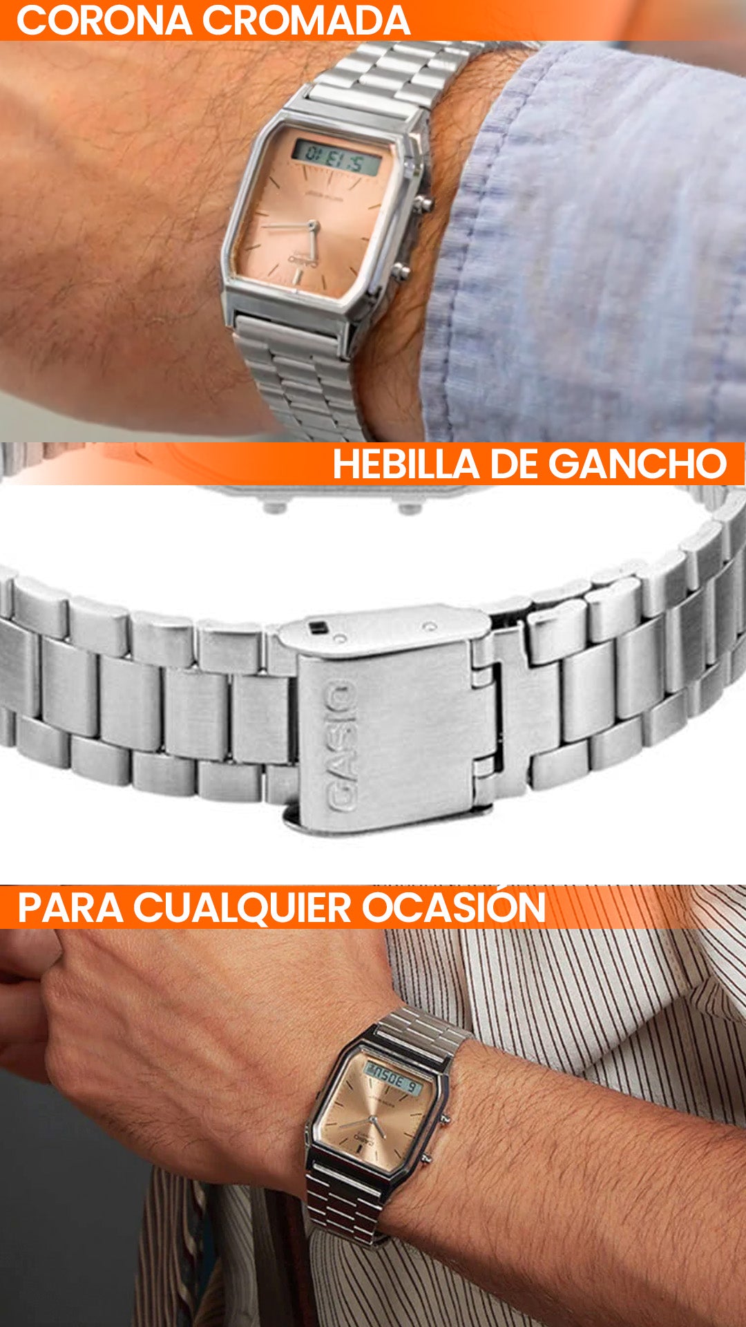 AQ-230A | RELOJ CASIO ORIGINAL DE ACERO DORADO/PLATEADO