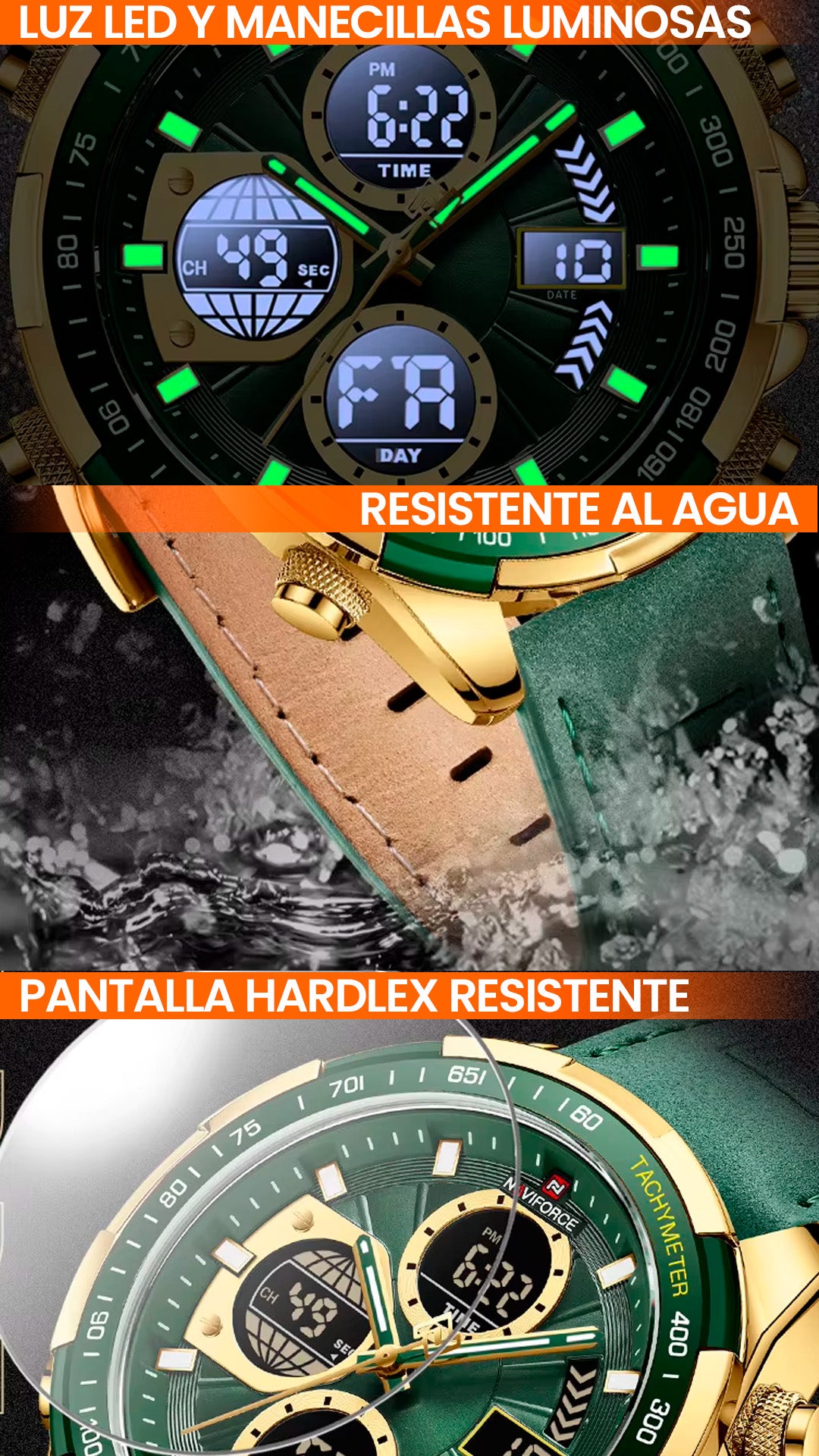 RELOJ NAVIFORCE 9197 ORIGINAL NEGRO Y VERDE | NAV-67, NAV-68