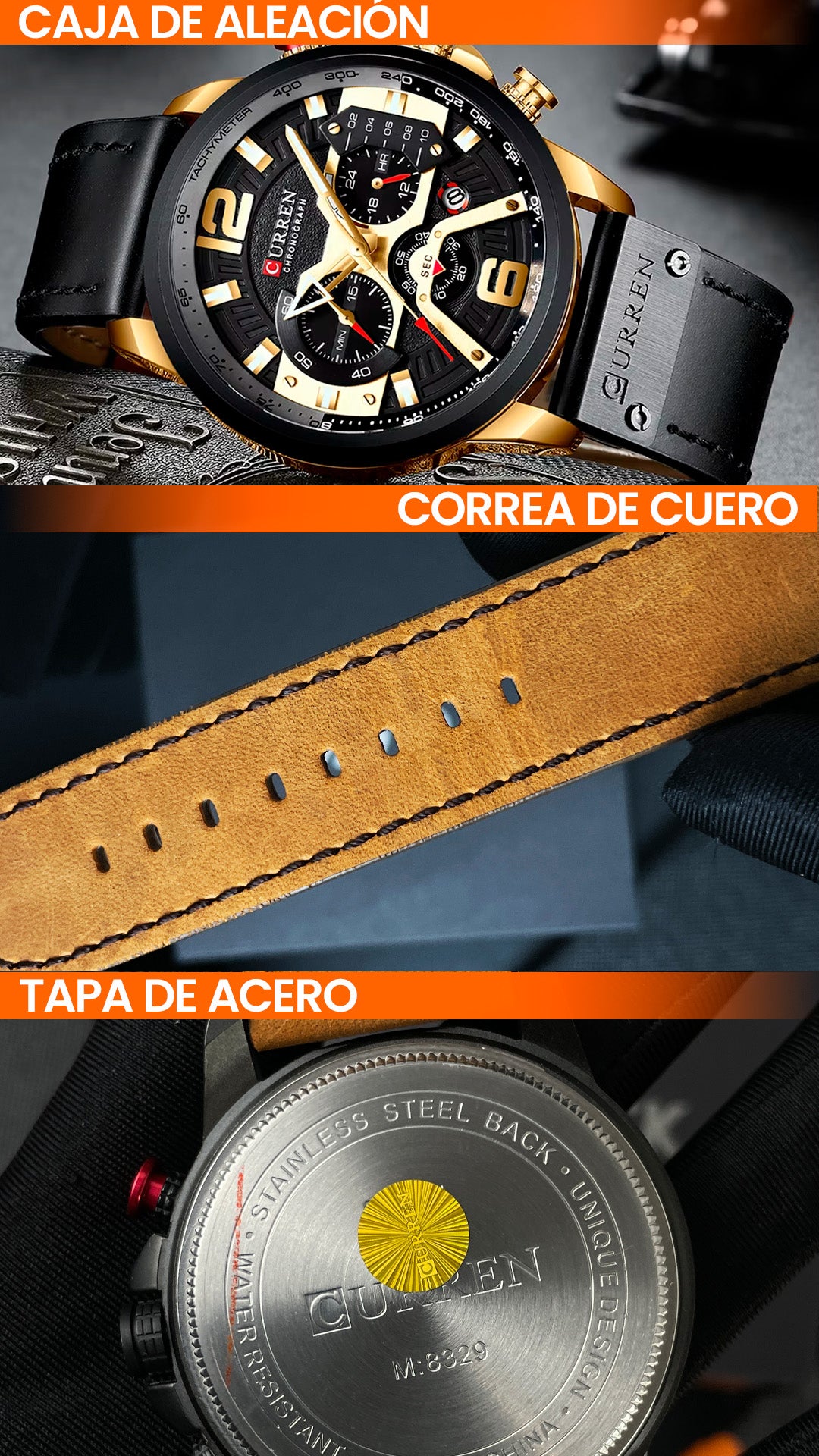 RELOJ CURREN 8329 ORIGINAL NEGRO, AZUL Y MARRÓN | CUR-28, CUR-29, CUR-56, CUR-117