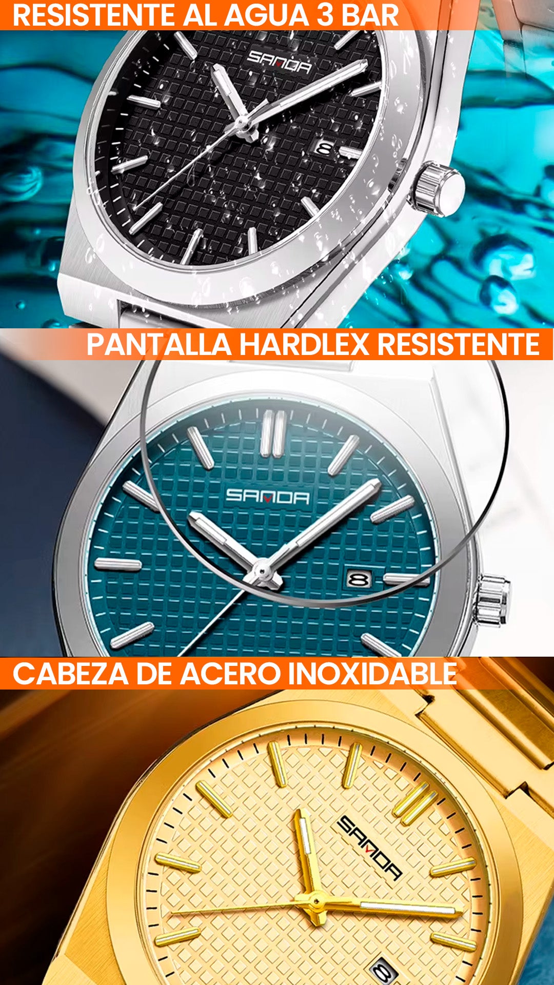 RELOJ SANDA ORIGINAL - CASUAL ZAFIRO, VERDE Y NEGRO | SKU: SAN-125, SAN-126, SAN-127