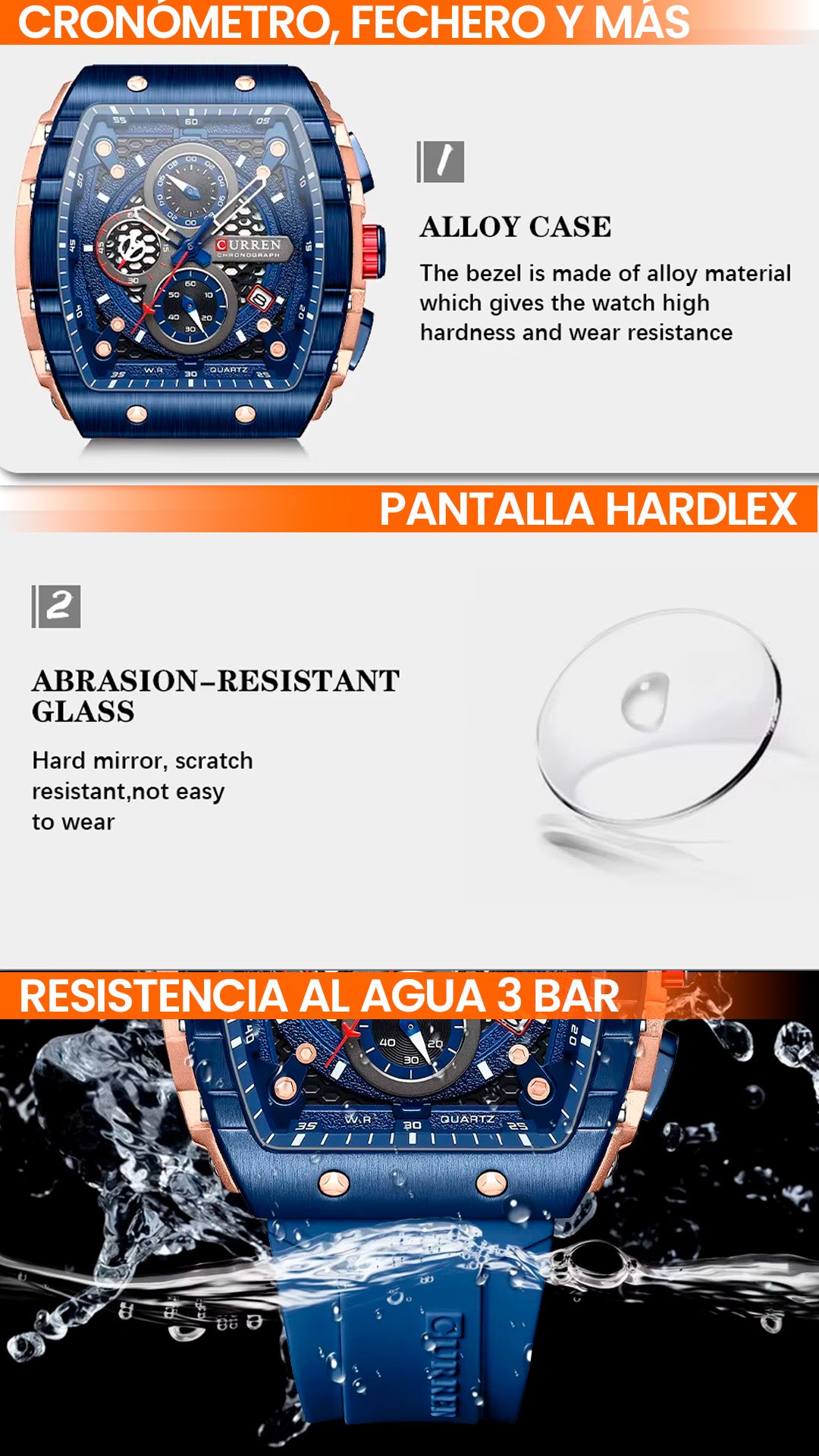 RELOJ CURREN ORIGINAL CASUAL NEGRO Y AZUL | CUR-124, CUR-125