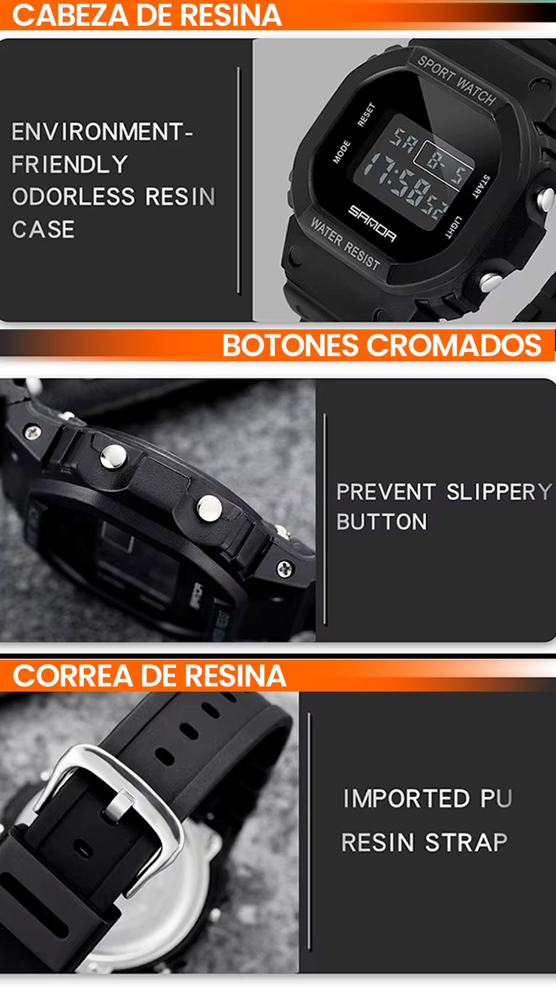 RELOJ SANDA ORIGINAL 2107 NEGRO DEPORTIVO CASUAL | SAN-35