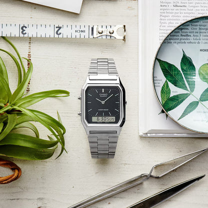 AQ-230 | RELOJ CASIO ORIGINAL DE ACERO DORADO/PLATEADO