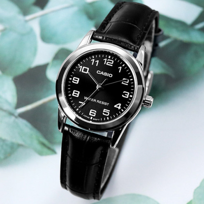 MTP-V001L-1B/LTP-V001L-1B RELOJ CASIO DE CUERO PARA PAREJA DE COLOR NEGRO | CAS-40, CAS-229