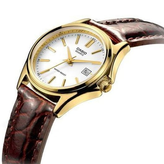 MTP-1183 | RELOJ CASIO ORIGINAL DE CUERO DORADO/NEGRO
