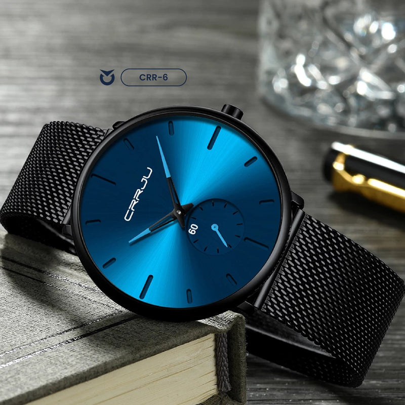 RELOJ CRRJU | ELEGANTE DISCRETO  | CUARZO | NEGRO Y AZUL BRILLANTE | CRR-6