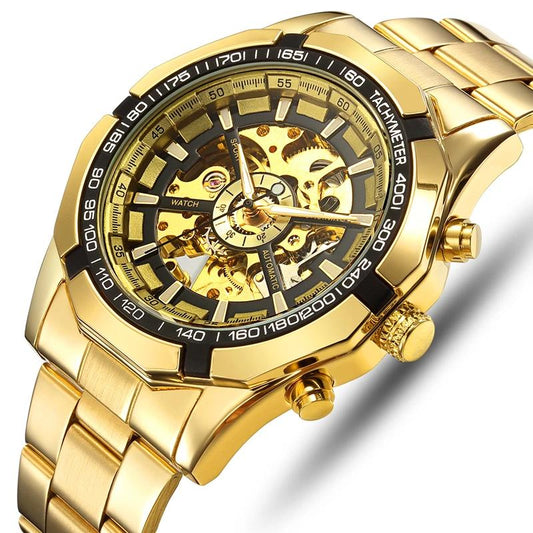 RELOJ FORSINING  AUTOMÃTICO DORADO,  NEGRO  Y PLATEADO  CLOCK-COLOMBIA