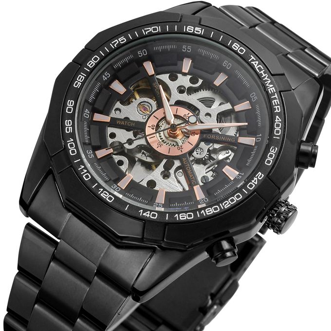 RELOJ FORSINING  AUTOMÃTICO DORADO,  NEGRO  Y PLATEADO  CLOCK-COLOMBIA