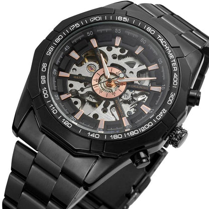 RELOJ FORSINING  AUTOMÃTICO DORADO,  NEGRO  Y PLATEADO  CLOCK-COLOMBIA