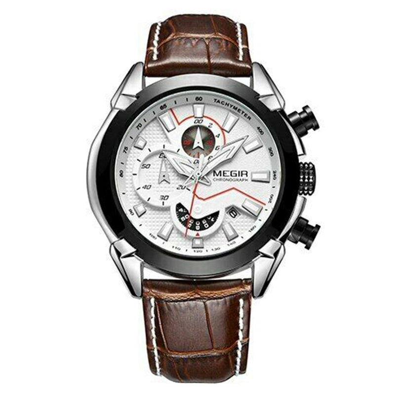 Reloj Megir Cuero Casual Elegante Marrón Plateado MEG-45 2065 para Hombre