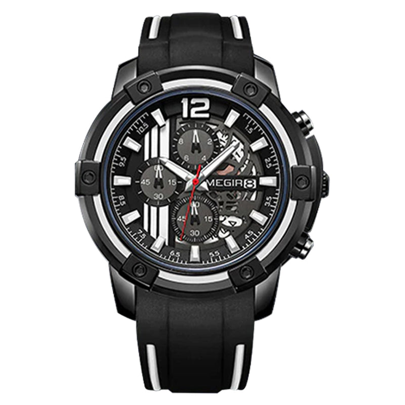 Reloj Megir Silicona Deportivo Casual Moderno Negro Blanco MEG-41 2097 para Hombre