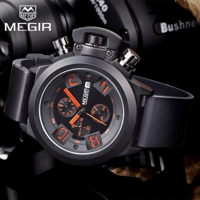 Reloj Megir Moderno Casual Deportivo Negro Rojo MEG-29 2002 para Hombre