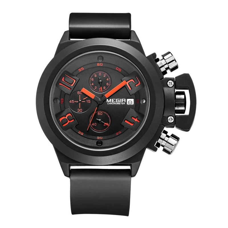 Reloj Megir Moderno Casual Deportivo Negro Rojo MEG-29 2002 para Hombre