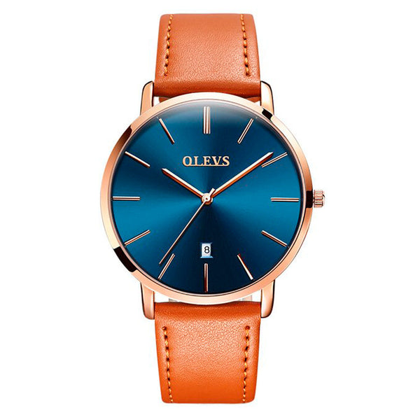 Reloj Olevs Casual Cuero Naranja Azul OLE-3 5869-YLB para Hombre