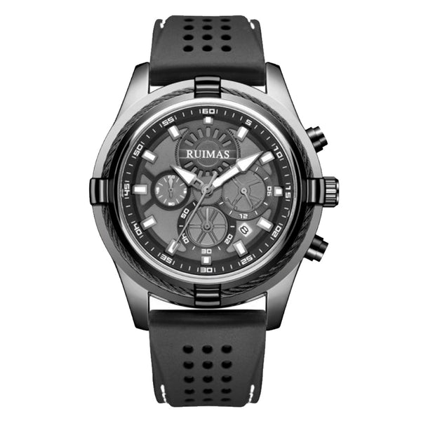 Reloj Ruimas Casual Goma Negro Plateado RUI-9 311-B para Hombre